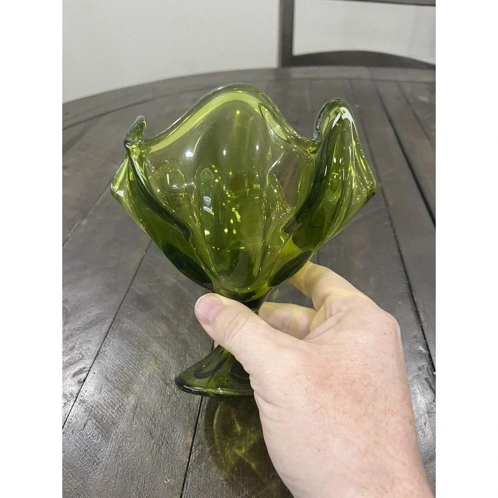 Viking Green Swung Glass‎ Handkerchief Vase 5.75